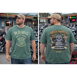 Harley Davidson Panama City Beach Tee Men's XL Green Skull Biker Double Sided